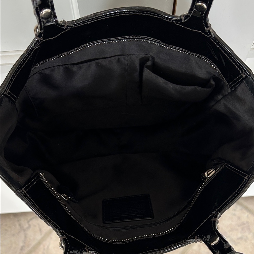 Coach Black Patent Tote with Signature C - Picture 5 of 10
